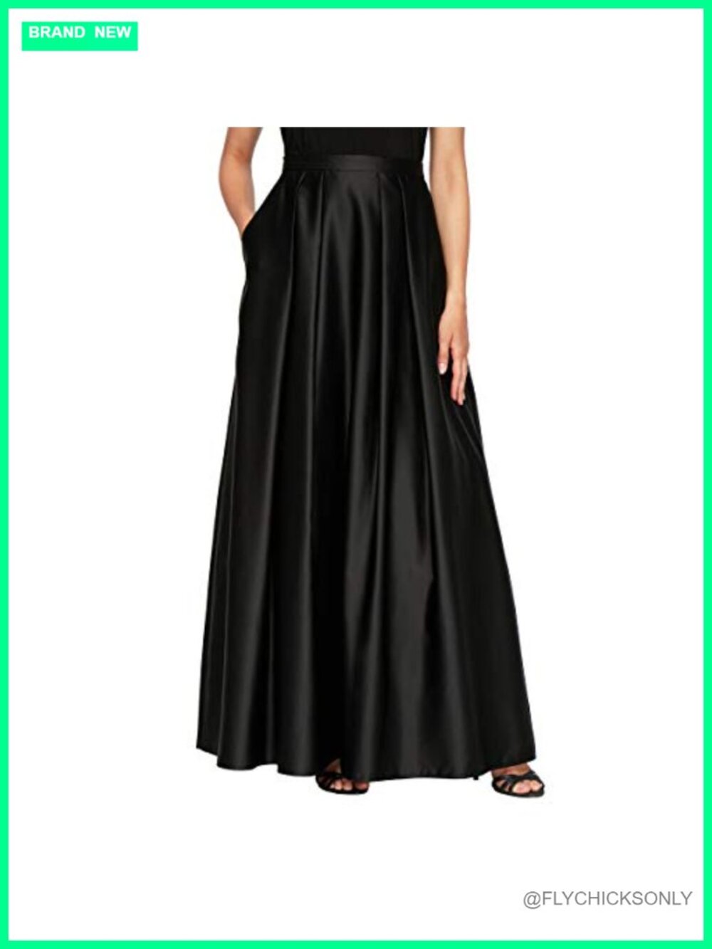 Womens Full Length Satin Formal Maxi Skirt Inverted Pleat Hidden Pockets